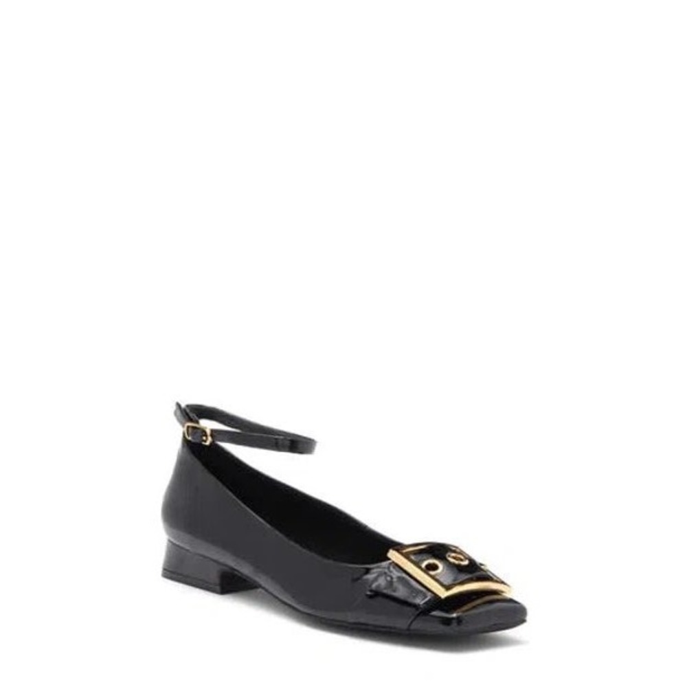 Jeffrey Campbell So Cute Black Crinkle Patent Square Toe Mary Jane Flats Size 8